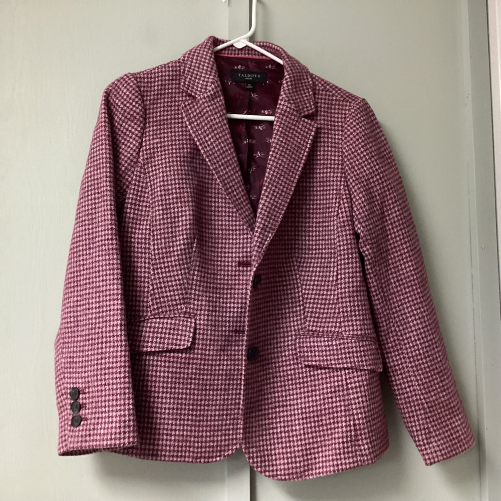 Talbots Blazer Jacket Woman 12P Wool Pockets Classic Herringbone Lined 2 Button